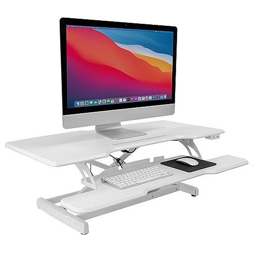 Mount-It! Electric Standing Desk Converter with 38" Tabletop, Height Adjustable Sit Stand Desk Riser, Motorized Desk Riser with Keyboard Tray and - WoodArtSupply