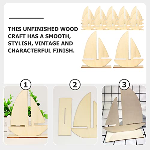 EXCEART Ocean Decor Kids Beach Toys 10Pcs Unfinished Wooden Boat Cutout, Wood Boat Ship Decoration to Paint for Arts Crafts DIY Projects Home Party