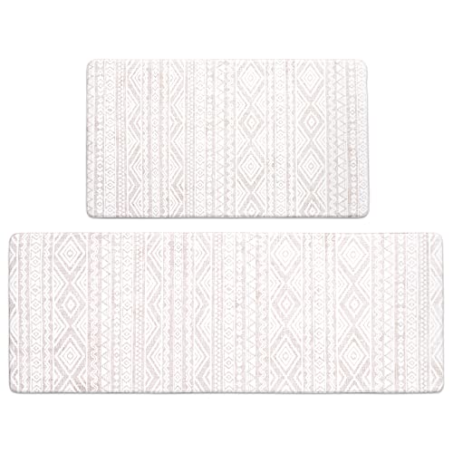 FRESHMINT Anti Fatigue Kitchen Mats for Floor 2 Piece Set, Waterproof & Non-Skid Boho Kitchen Rugs, Cushioned Kitchen Mat for Standing Washable FRESHMINT