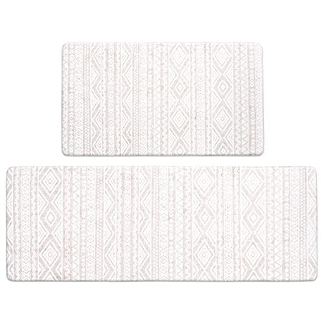 FRESHMINT Anti Fatigue Kitchen Mats for Floor 2 Piece Set, Waterproof & Non-Skid Boho Kitchen Rugs, Cushioned Kitchen Mat for Standing Washable FRESHMINT