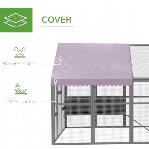 PawHut Chicken Run, 9.2' x 6.1' Large Chicken Coop with Nesting Box, Water-Resistant and Anti-UV Cover, Door, Wooden Metal Chicken Pen for 8-12 PawHut
