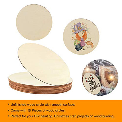 Coopay 16 Pieces 10 Inch Wooden Circles, Unfinished Round Wood Slices Natural Wooden Cutouts for Door Hanger, Painting, Wedding, Home Decoration DIY - WoodArtSupply