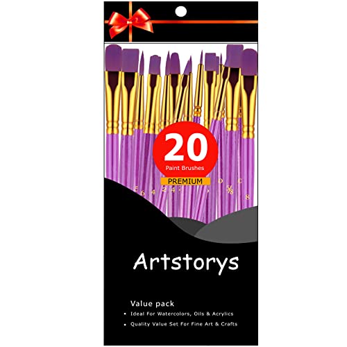 Paint Brushes Set, 2Pack 20 Pcs Paint Brushes for Acrylic Painting, Oil Watercolor Acrylic Paint Brush, Artist Paintbrushes for Body Face Rock Artstorys