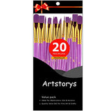 Paint Brushes Set, 2Pack 20 Pcs Paint Brushes for Acrylic Painting, Oil Watercolor Acrylic Paint Brush, Artist Paintbrushes for Body Face Rock Artstorys