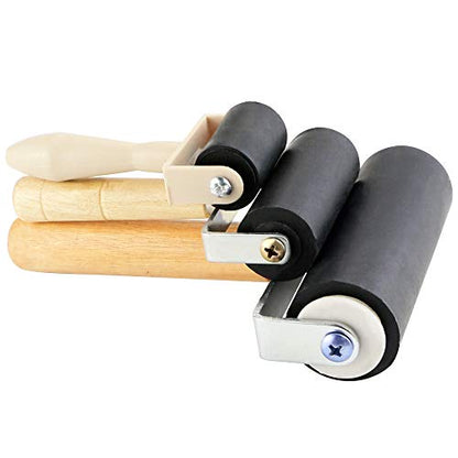 BIGNC 3 Pack Rubber Roller Brayer Rollers, Art Craft Roller for Print,Ink,Stamping Tools, 4 inch, 2.4 and 1.4 inch