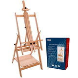U.S. Art Supply Large Adjustable H-Frame Multi-Purpose Studio Artist Wooden Floor Easel - Tilts Flat, Mast Adjusts to 88" High, Holds 59" Canvas - US ART Supply