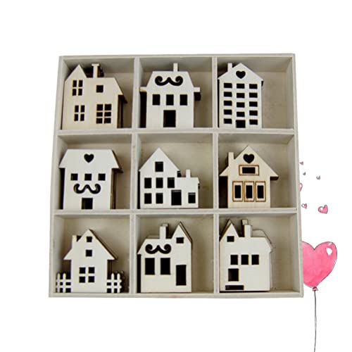 SEWACC 45pcs Unfinished Wooden Cutouts Wooden Houses Shapes Embellishments Hanging Ornaments Wooden House Cutout Slices for DIY Craft Christmas Decor