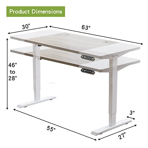 Radlove Electric Height Adjustable Standing Desk, 63x 30 Inches Stand Up Desk Workstation, Splice Board Home Office Computer Standing Table Ergonomic