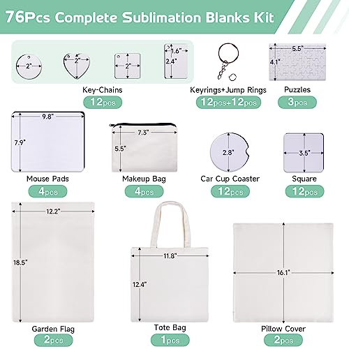 GO2CRAFT 76Pcs Sublimation Blanks Products,DIY MDF Sublimation Keychain Blanks with Metal Chain,Mouse Pads,Car Coasters,Puzzles,Makeup - WoodArtSupply