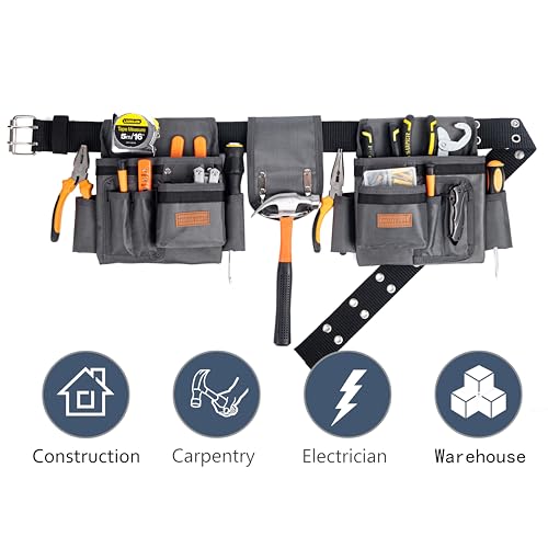 VIDAR TOOLS Tool Belt,12 Pockets Tool Belts for Men, Heavy Duty Carpenter/Construction Tool Belt.Double layer thickened polyester fiber with VIDAR TOOLS