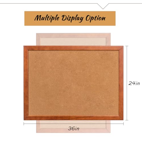 Cork Board 24 x 36 Inch Bulletin Board, Cork Notice Board 100% Wood Framed Brazil Imported, Mounting Hardware Push Pins Included - WoodArtSupply