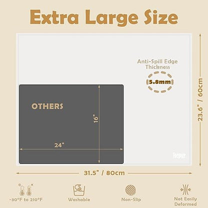 31.5 x 23.6 x 0.06 Inches Extra Thick Silicone Mat with Lip 0.22" Raised Edge for Resin, Large Silicon Mat for Kitchen Counter Heat Resistant, - WoodArtSupply