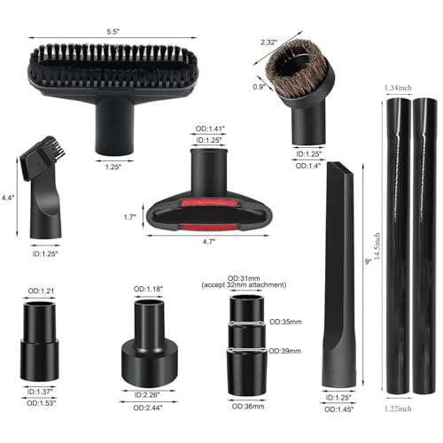 15 Pcs Universal Vacuum Attachments & Brushes for Shop Vac Accessories - 2 1/2" to 1 1/4" Hose Adapter for Shop Vac, 1 7/8" to 1" Vacuum Hose IN VACUUM