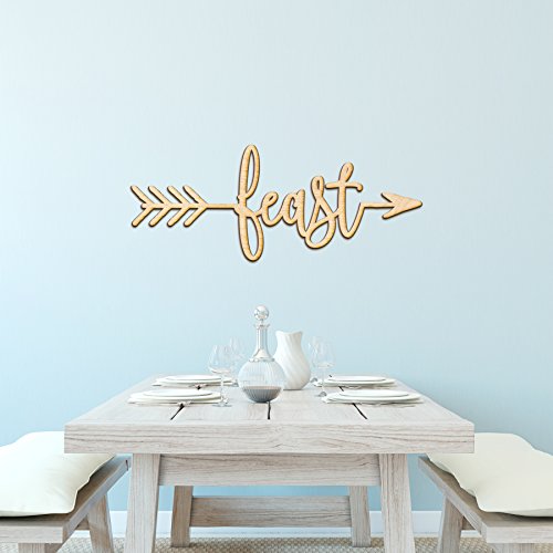 Feast Right Arrow Wood Sign Home Decor Wall Art Hanging Rustic Unfinished 12" x 5" Woodums