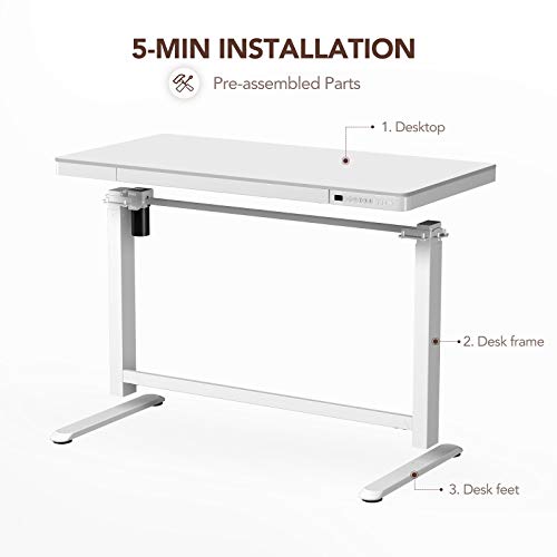 FLEXISPOT Comhar Electric Standing Desk with Drawers Charging USB A to C Port, Height Adjustable 48" Whole-Piece Quick Install Home Office Computer FLEXISPOT