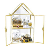 Wall Glass Cabinet Display for Perfume, Small Glass Display Curio Cabinets with Doors Wall Mounted, 2 Tiered Small Gold Curio Cabinet with Mirror Smilkat