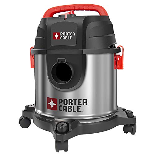 PORTER-CABLE Wet/Dry Vacuum 4 Gallon 4HP Stainless Steel Light Weight Portable, 3 in 1 Function with Attachments, Silver+Red - WoodArtSupply