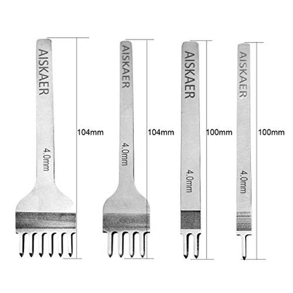 Aiskaer White Steel 4mm 1/2/4/6 Prong DIY Diamond Lacing Stitching Chisel Set Leather Craft Kits - WoodArtSupply