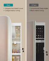 SONGMICS Jewelry Organizer, LED Jewelry Cabinet Wall/Door Mounted, Lockable Rounded Wide Mirror with Storage, Interior Mirror, White Surface with SONGMICS