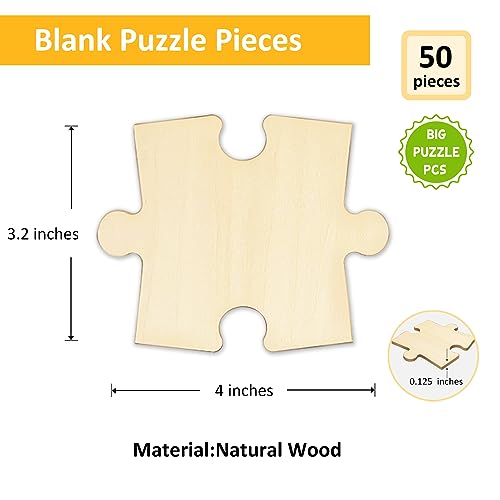 50 Piece Blank Wooden Puzzle Jumbo Size, Each Piece is 4x3.2 Inches to Draw on, Unfinished Freeform Large Jigsaw Puzzle Pieces for Arts & Crafts, MoinKidz