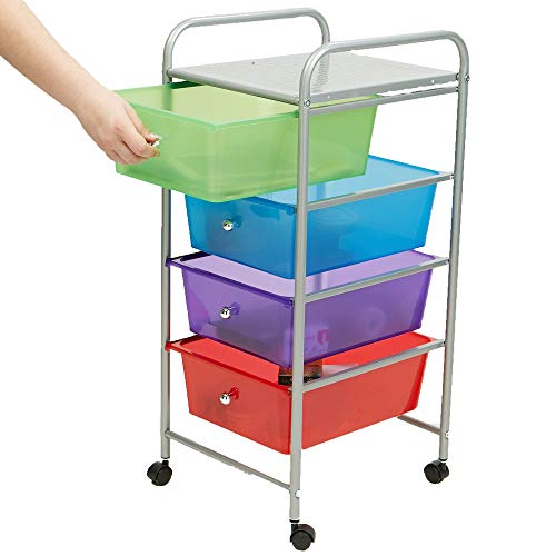 Mind Reader Rolling Cart with Drawers, Utility Cart, Craft Storage, Kitchen, Metal, 12.75"L x 15.25"W x 30"H, Multi-color - WoodArtSupply