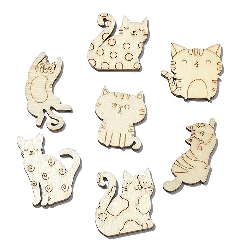 Stiesy 100 Pcs Assorted Pet Cat Unfinished Wood Cutouts Wooden Slice Pieces Ornaments for DIY Craft Home Decoration Supplies Stiesy
