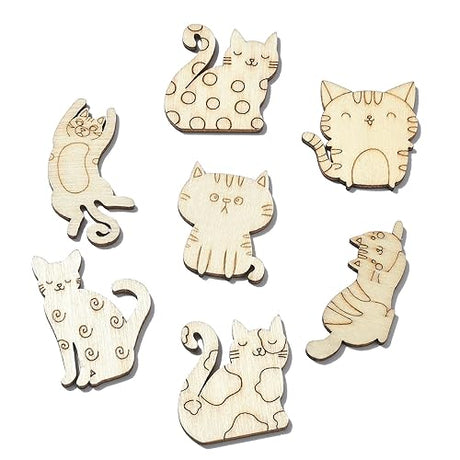 Stiesy 100 Pcs Assorted Pet Cat Unfinished Wood Cutouts Wooden Slice Pieces Ornaments for DIY Craft Home Decoration Supplies Stiesy