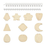 Craftdady 100pcs Unfinished Wooden Earring Blanks Rhombus Teardrop Oval Triangle Circle Flower Pendants Charms with 100pcs Earring Hooks & Jump Rings Craftdady