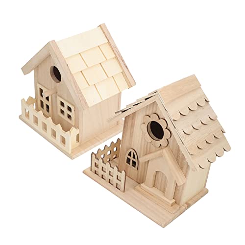 Yardwe 2pcs Creative Bird Nest Decoration Bird House Cage Parrot House Unfinished Wood Birdhouse DIY Wood Birdhouse Resting Place Birds Kids Craft Yardwe