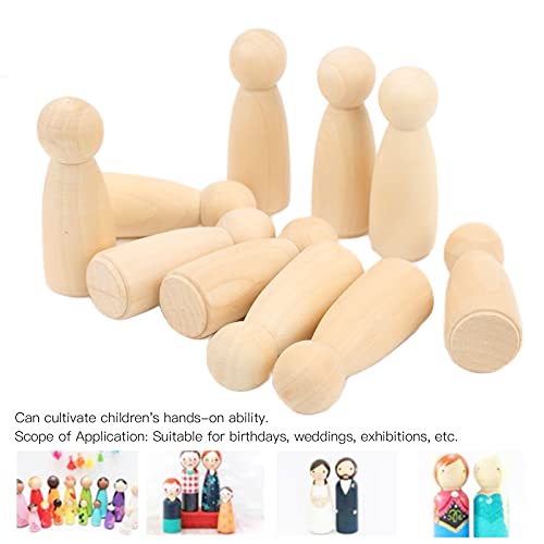 10Pcs Wooden Peg Dolls 75mm / 3.0in Unfinished Doll People Burr‑Free Develop Hands‑On Skills Wooden Decorative Figures for Kids Art and Creative DIY Pssopp