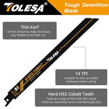 TOLESA Heavy Metal Cutting Reciprocating Saw Blades 9 Inch 14TPI Sawzall Blades for Metal Pipe, Sheet Metal, Rebar, Bi-Metal Sabre Saw Blades Better TOLESA