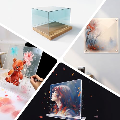 5 Pieces Acrylic Sheet Clear Cast Plexiglass 12 x 12 inches Square Panel 1/8 Thick (3mm) Clear Plastic Plexi Perspex Plate Panel with Protective Umootek