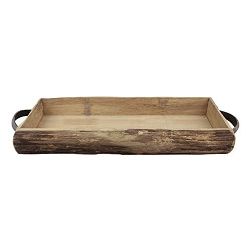 Stonebriar Rectangle Natural Wood Bark Serving Tray with Metal Handles, Rustic Butler Tray, Country Centerpiece for Dining Table, Unique Candle