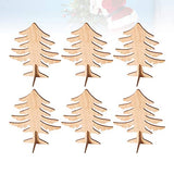 Amosfun 6pcs Wooden Christmas Tree Crafts 3D Unfinished Natural Wood Cutouts Sculpture Tabletop Xmas Tree Ornament for Cabinet Bookshelf Party Decor Amosfun