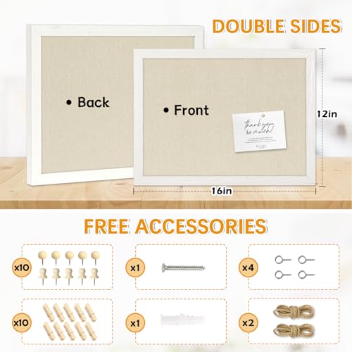 DOLLAR BOSS Bulletin Boards with Linen 1-Pack 16''X 12'' Double-Sided Cork Board for Walls Wood Framed Bulletin Boards, Small Pin Board for Home DOLLAR BOSS