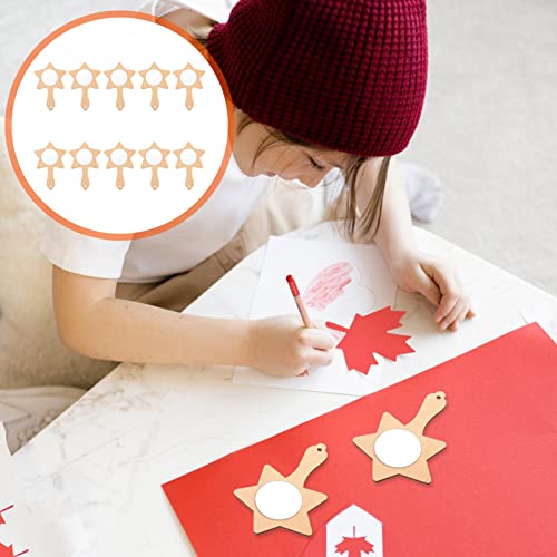 Healifty 10pcs Small Wooden Mirror Unfinished Mirror Craft DIY Makeup Mirror Princess Mirror Handheld Unfinished Cosmetic Mirror Wooden Princess Healifty