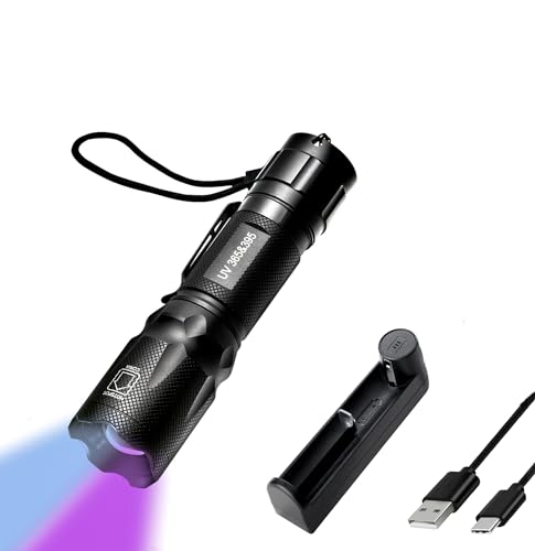 HSXMN UV Flashlight with Rechargeable Battery, 365nm & 395nm Ultraviolet Blacklight Detector for Dry Dog Urine Stains, Black Light Torch for Resin