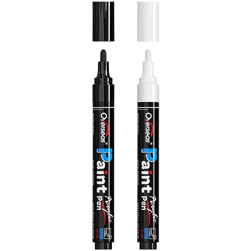 White & Black Paint Pens Paint Markers - Permanent Acrylic Markers 2 Pack, Water Based, Quick Dry, Waterproof Paint Marker Pen for Rock, Wood, Overseas