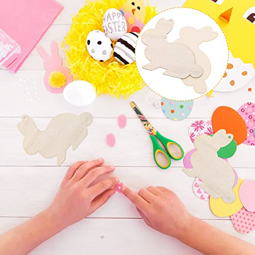 20pcs Unfinished Easter Wooden Shapes Bunny Cutouts Ornaments Easter Bunny Rabbit Shapes Easter Tree Ornaments Healifty