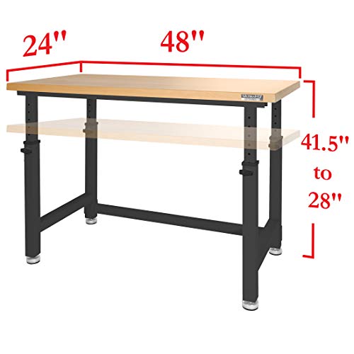 Seville Classics UltraHD Heavy Duty Height Adjustable Workbench Table w/ Solid Wood Top, 1000 lbs. Weight Capacity Workstation for Garage, Warehouse, Seville Classics