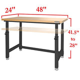 Seville Classics UltraHD Heavy Duty Height Adjustable Workbench Table w/ Solid Wood Top, 1000 lbs. Weight Capacity Workstation for Garage, Warehouse, Seville Classics