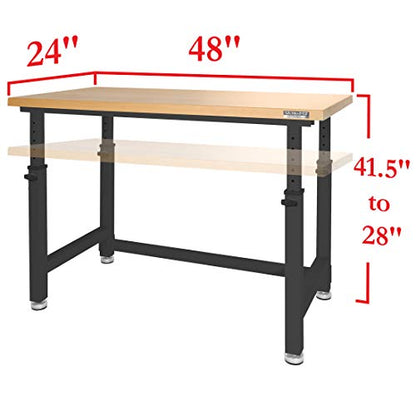 Seville Classics UltraHD Heavy Duty Height Adjustable Workbench Table w/ Solid Wood Top, 1000 lbs. Weight Capacity Workstation for Garage, Warehouse,