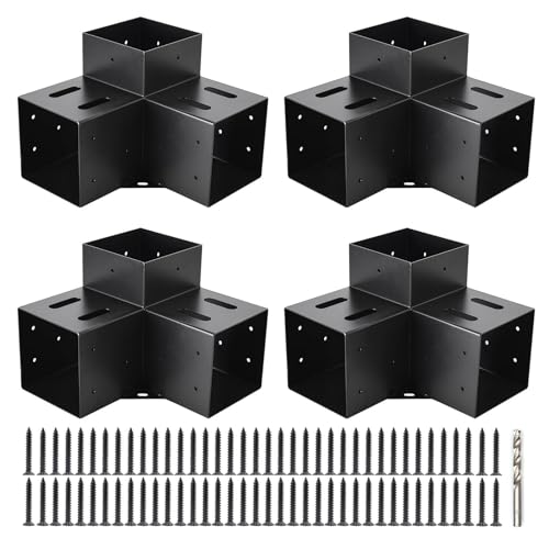 YVHFWOY 4x4 3-Way Pergola Brackets, 90° Right Angle Corner Extension Bracket Woodworks DIY Pergola kit with Black Powder Coated,Modular Sizing YVHFWOY