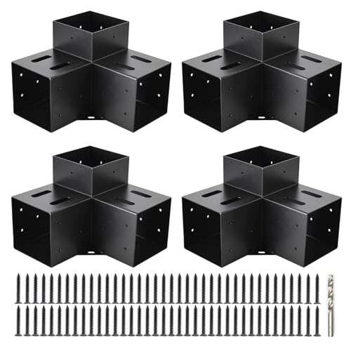 YVHFWOY 4x4 3-Way Pergola Brackets, 90° Right Angle Corner Extension Bracket Woodworks DIY Pergola kit with Black Powder Coated,Modular Sizing