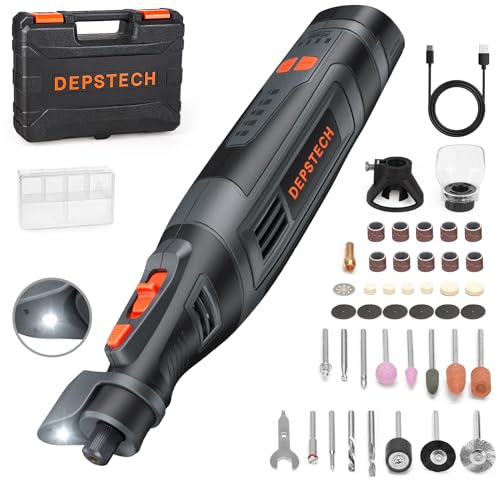 DEPSTECH Cordless Rotary Tool Kit, 8V 2.5Ah Larger Battery, 5-Speed 30000RPM Max, LED Work Light, Power Multi Tool 47Pcs Durable Accessories Set for - WoodArtSupply