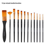 COLOUR BLOCK 12PC Acrylic Paint Brushes Set with Leather Case, Mixed Media Brush Set, Watercolor, Fabric Paint, Rock Painting Art Supplies in Easy COLOUR BLOCK