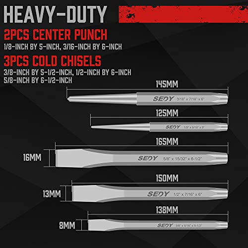 16-Piece Precision Punch & Chisel Set - Taper Punch, Pin Punch, Center Punch, Cold Chisels & Gauge for Versatile Applications SEDY