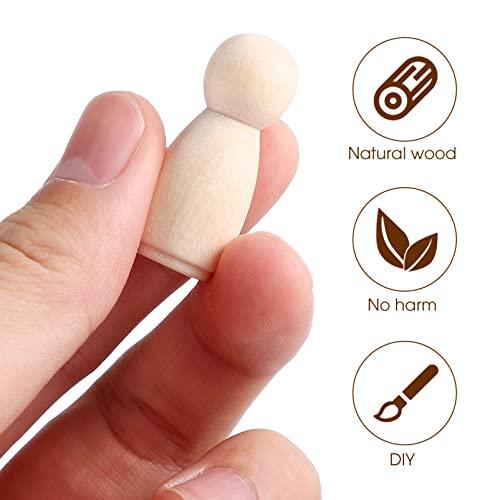 Toyvian Wooden Peg Dolls Unfinished, 1- 1/ 3 inch Wood Peg Dolls, Pack of 40 Wooden People Pegs for DIY Crafting Painting Handicrafts Wooden Peg