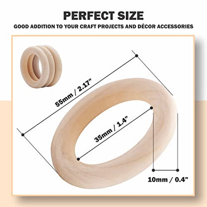 WUUDAR 20Pcs Wooden Rings for Crafts, 55mm - Smooth Unfinished Macrame Rings – Durable & Lightweight Wood Rings for Jewelry, DIY Making, Crafts &