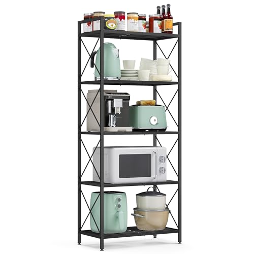 SONGMICS 5-Tier Metal Storage Rack, Shelving Unit with X Side Frames, Dense Mesh, 12.6 x 23.6 x 57.3 Inches, for Entryway, Kitchen, Living Room, SONGMICS